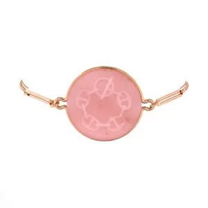 Pre-owned Hermes Ex-Libris Bracelet 18K Rose Gold with Pink Chalcedony Large by Rebag