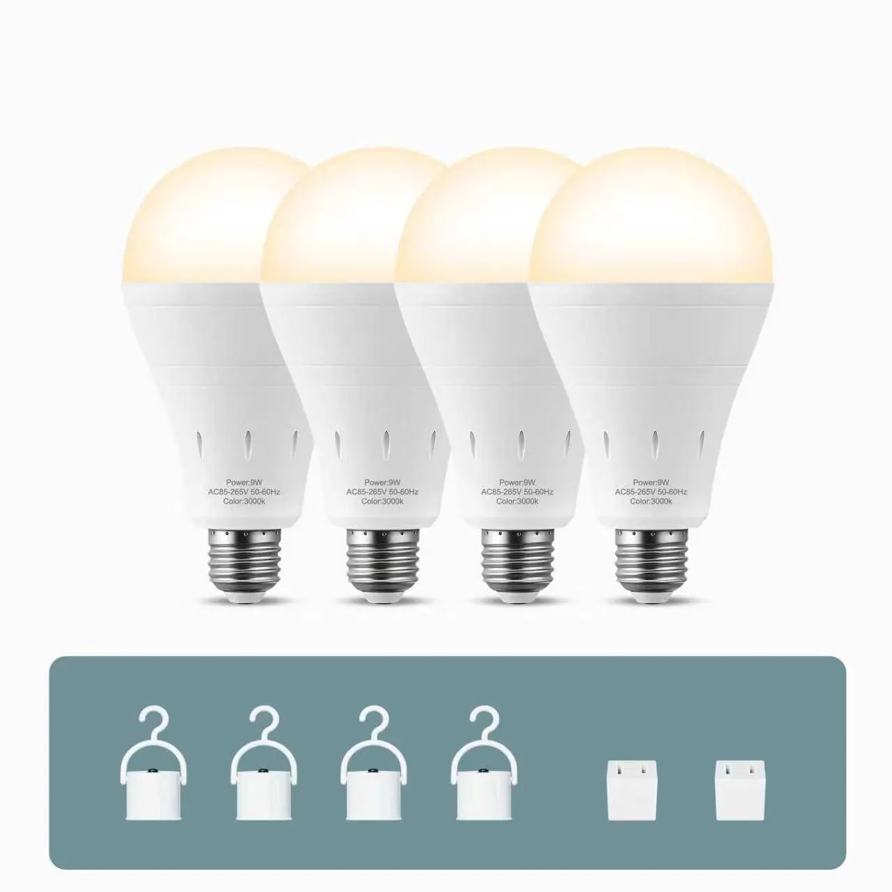 A19 Rechargeable LED Emergency Light Bulbs, Socket-Powered Battery Backup Energy Saver (60W Equiv., Soft White) for Power Failure, Home Use (4/6/10 Count Pack of 1)