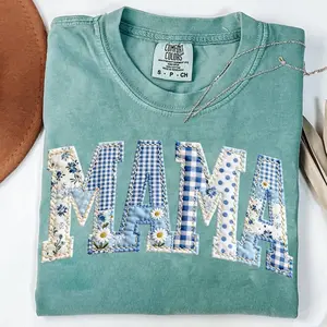 Women's Printed Comfort Colors Top - Blue Toile Patchwork Floral, Mimi Gigi Nana Chinoiserie Shabby Lady T-Shirt