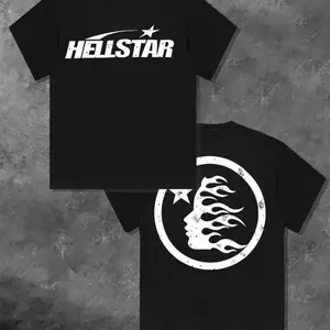 Hell Star Graphic T-Shirt, 100%25 Cotton Double Sided Print Crew Neck Short Sleeve Tee, Casual Streetwear for Men Spring Summer Daily Wear