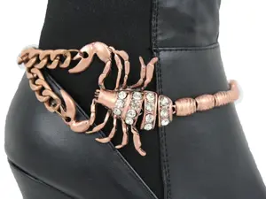 Trendy Fashion Jewelry Women Western Boot Chain Long Bronze Metal Bracelet Anklet Bling Shoe Anklet Scorpion Charm