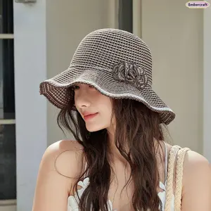 Floral Crochet Bucket Hat, Ruffle Edge Wide Brim Sun Hat for Women, Lightweight Breathable Summer Hat, Cute Aesthetic Hat for Beach, Travel & Vacation Style