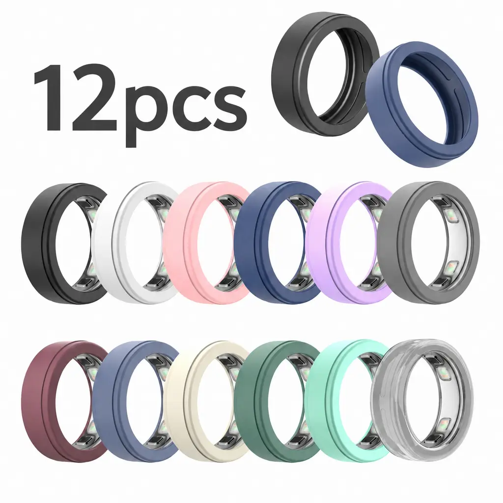 12Pcs Oura Ring 5 Silicone Protector Sleeves, Anti-Scratch Soft Smart Ring Covers, Lightweight Ring Guards for Men Women, Fitness, Workout, Travel and Daily Wear, S/M Fit US6-13