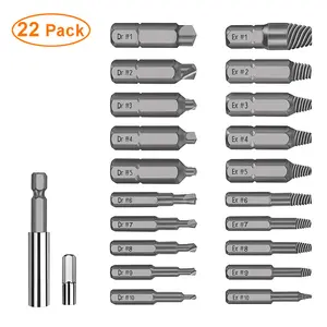 22Pcs Damaged Stripped Screw Extractor Set for Broken Screw Magnetic Drill Bits