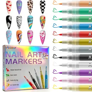 Pluieor 12/24 Color Nail Art Doodle Pen – Quick-Dry Acrylic Marker for DIY Manicure, summervibes, 3D Dot & Line Designs, Easy Nail Painting Tool for Home & Salon Use, no Gel or rhinestone kit, Easter Gift
