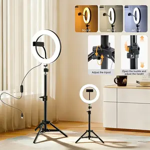 LED Ring Light with Extendable Tripod and Phone Holder, Adjustable Brightness LED Round Light, Height Adjustable, Suitable for Selfie Camera Photography/Makeup/UTube Video/Vlogging/Live Streaming