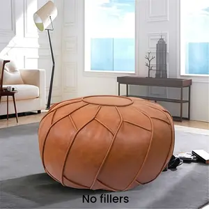 Unpadded Round Cushion Footstool Cover, Decorative PU Footstool Seat with Storage Bean Bag, Floor Chair Footstool for Living Room, Bedroom Balcony (Cover Only)