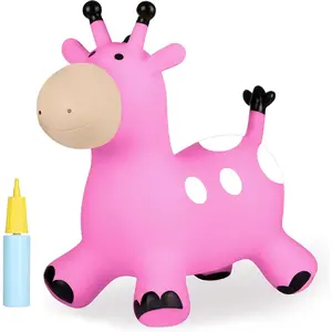 Giraffe Pink Bouncy Horse Hopper - Toddler Hopping Toys, Inflatable Animal Hopper, Jumping Horse, Outdoor Indoor Ride on Rubber Bouncer, Birthday Gift for 2 3 4 Year Old Boy Girl