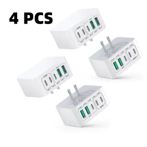 4PACK 50W USB C Charger Station for Multiple Devices, 5-Port Fast Charging Block for Home Office, Compatible with iPhone 15/16/17 Promax Series, iPad, Samsung, Google,etc universal travel adapter