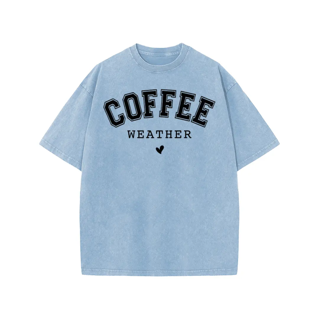 Holafish Women's Acid Washed Short-Sleeve Graphic T-Shirt - Coffee Print, Drop Shoulder, Oversized Loose Baggy Fit, Everyday Comfortable Casual Streetwear Piece, Shortsleeve, Round Neck, Tshirt, Graphic Tees Women, T Shirts For WomenBack To School