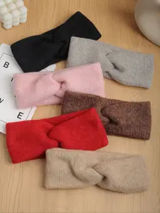 3pcs/6pcs Autumn Winter Plain Fuzzy Knitted Cross Hair Bands, Soft Warm Elegant Versatile Headbands for Daily Commute and Casual Gatherings