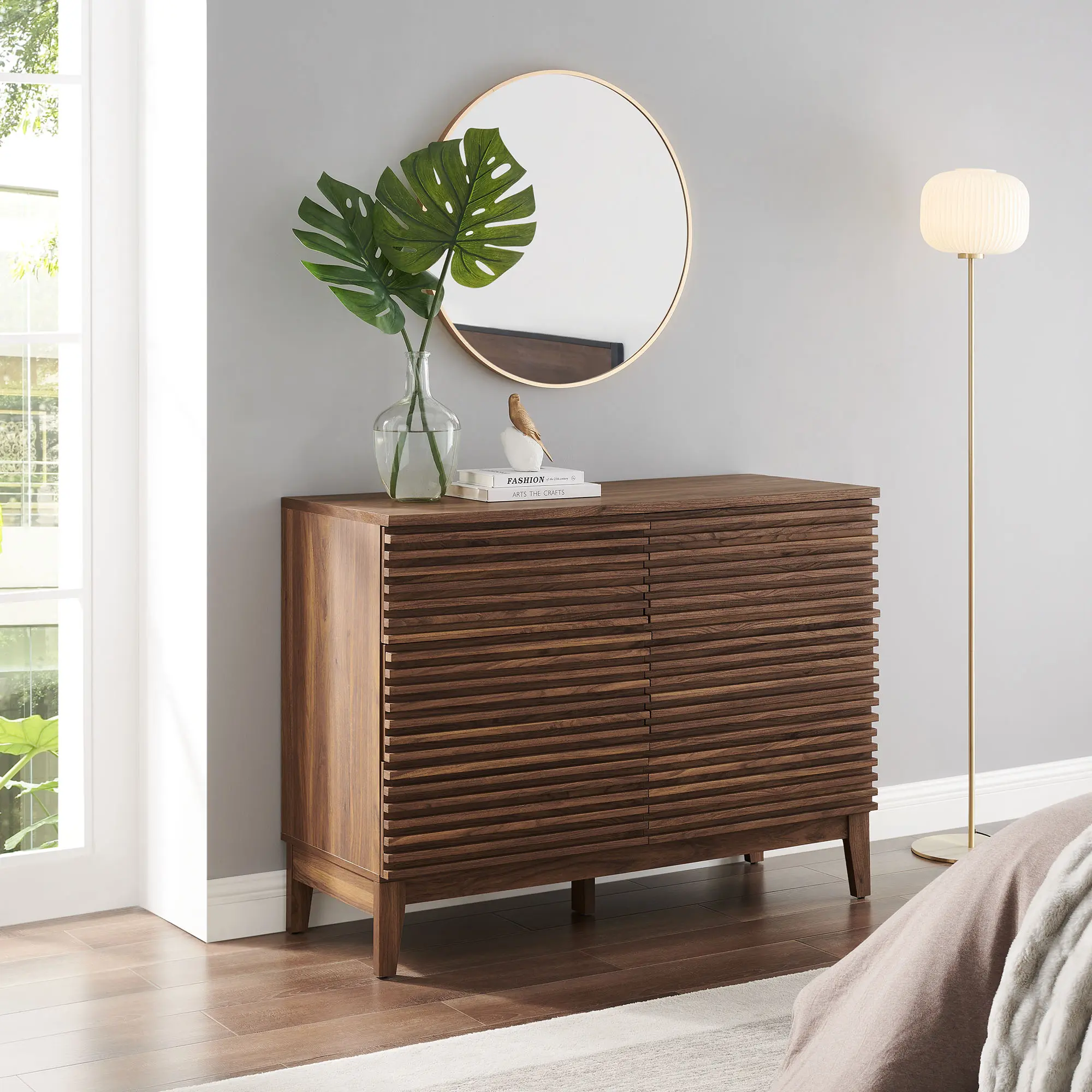 Modern Bedroom 47” Walnut Wood Dresser - 6-Drawer Chest of Dressers, Bedroom Drawer Storage Cabinet, Bedroom Drawer Dresser, Storage Dresser Cabinet