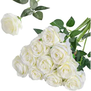Artificial Silk Rose Flower Bouquet Lifelike White Fake Rose for Wedding Home Decoration Event Gift 10pcs (Off White)
