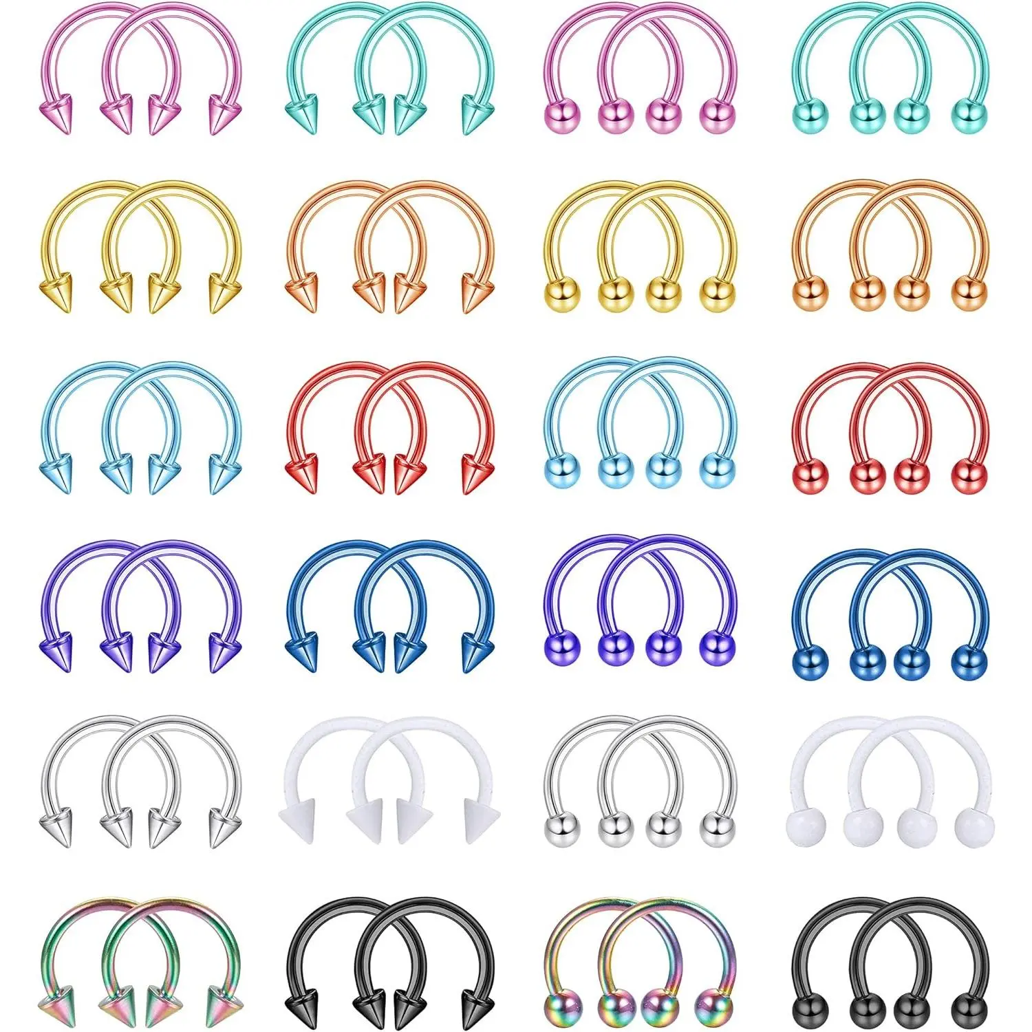 FLORIDECO 48Pcs 16G Surgical Steel Nose Piercing Kit - Balls/Spikes Body Piercing Jewelry, 6mm-12mm Multi-Size Helix Rings, Cartilage Tragus Earrings for Daily Wear, Unisex Nose Rings for Women, Helix Pierced Ring,summerwins