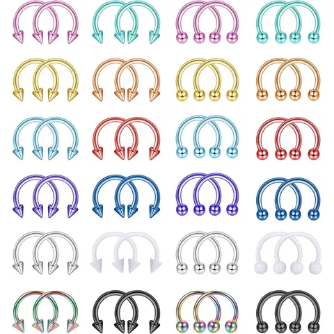 FLORIDECO 48Pcs 16G Surgical Steel Body Piercing Jewelry Kit - 6mm-12mm Multi-Size Helix Pierced Rings, 8mm Option, Balls/Spikes Jewelry, Cartilage Studs, Tragus Earrings, Eyebrow Rings for Daily Wear, Unisex