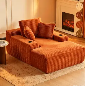 64‘’ Boneless Chaise Lounge, Upholstered Sofa Bed with Throw Pillows and Armrests, Indoor Sleeper Chair Luxurious Plush Corduroy Chair Bed for Living Room No Assembly Required Sectional Sofa