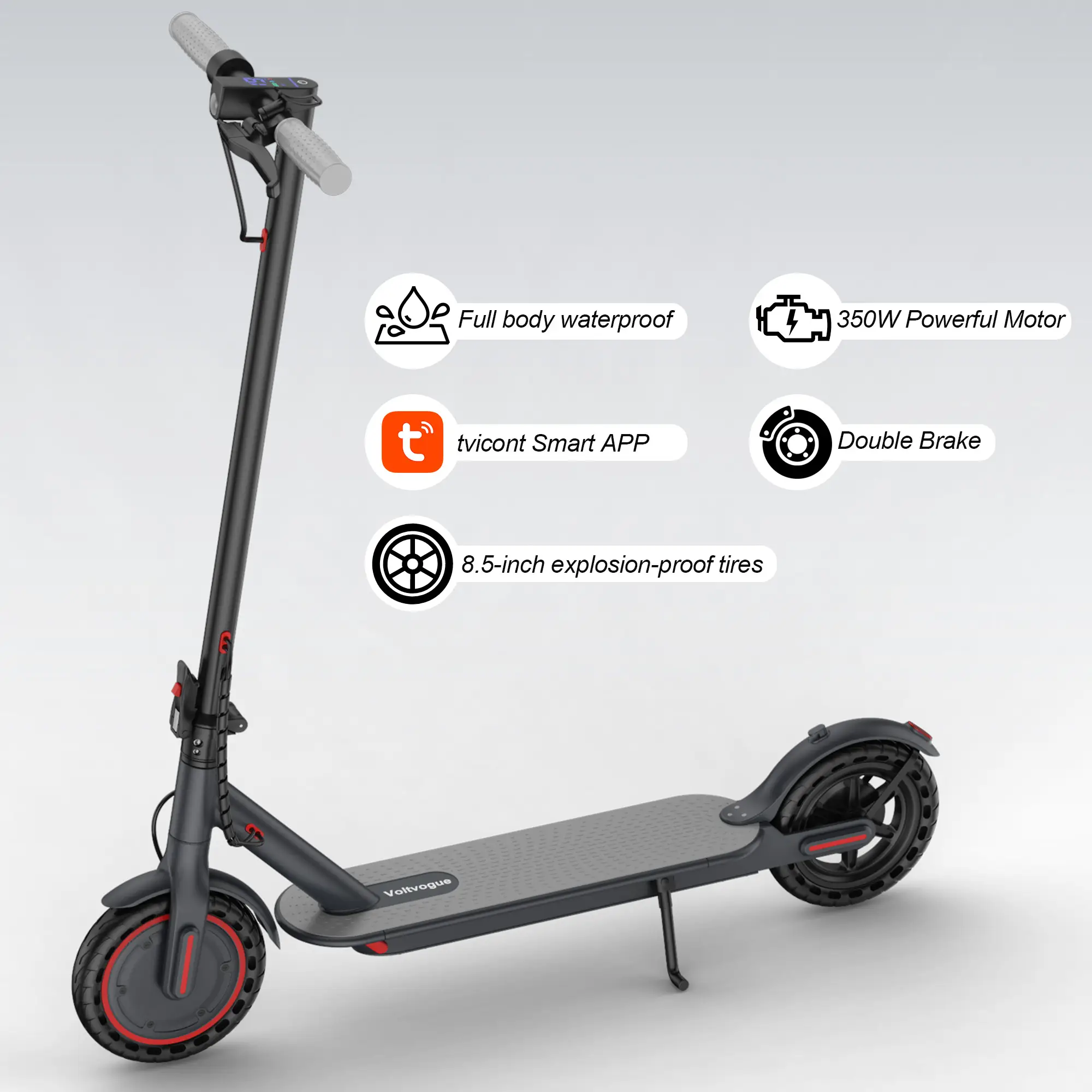 Electric Scooter – 19 MPH Max Speed, with Seat and Luggage Box, 8.5" Honeycomb Solid Tires, 350W Motor, 12 Miles Range, Foldable Design, Dual Braking