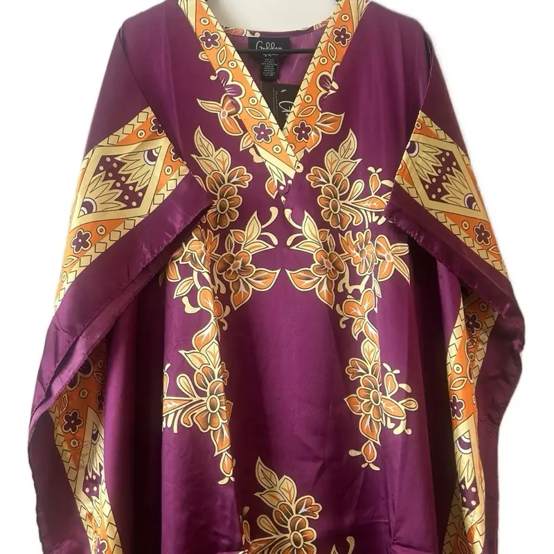 2025 New Kaftan Dresses Free Size Casual Wear Comfortable Fit for All Occasions Summer Beach Vacations Purple Floral Design