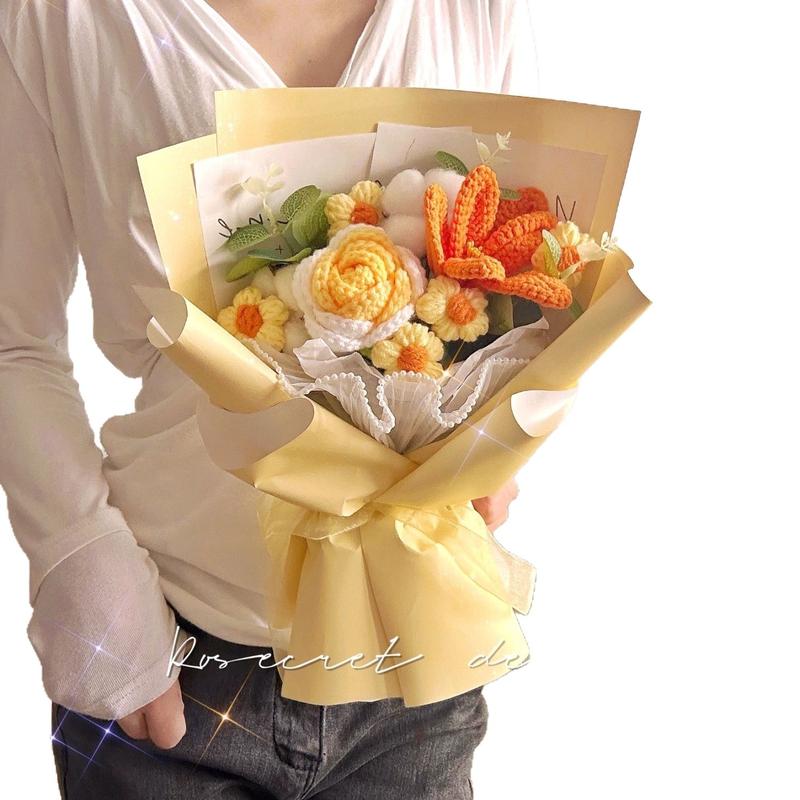 Handheld Rose & Tulip Bouquet | Woven Artificial Flowers | Perfect Birthday & Party Gift for Her