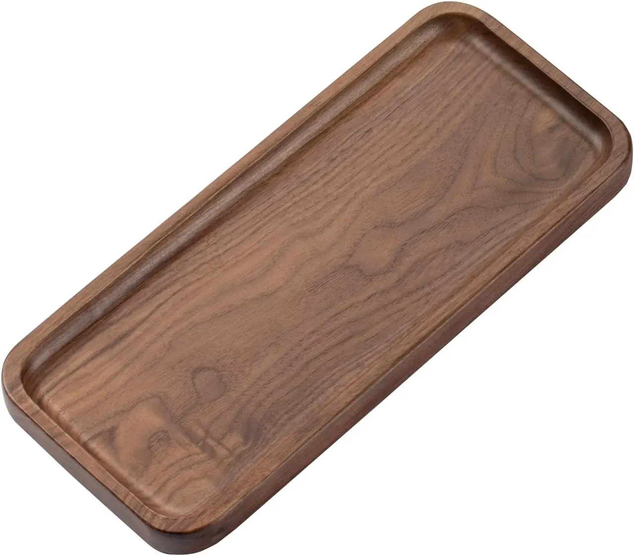 BPA-Free Aesthetic Solid Walnut Wood Rectangle Serving Tray - Eco-Friendly, Durable Small Platter with Natural Wood Grain for Kitchen, Bathroom Decor & Plating (11.8x5 in)