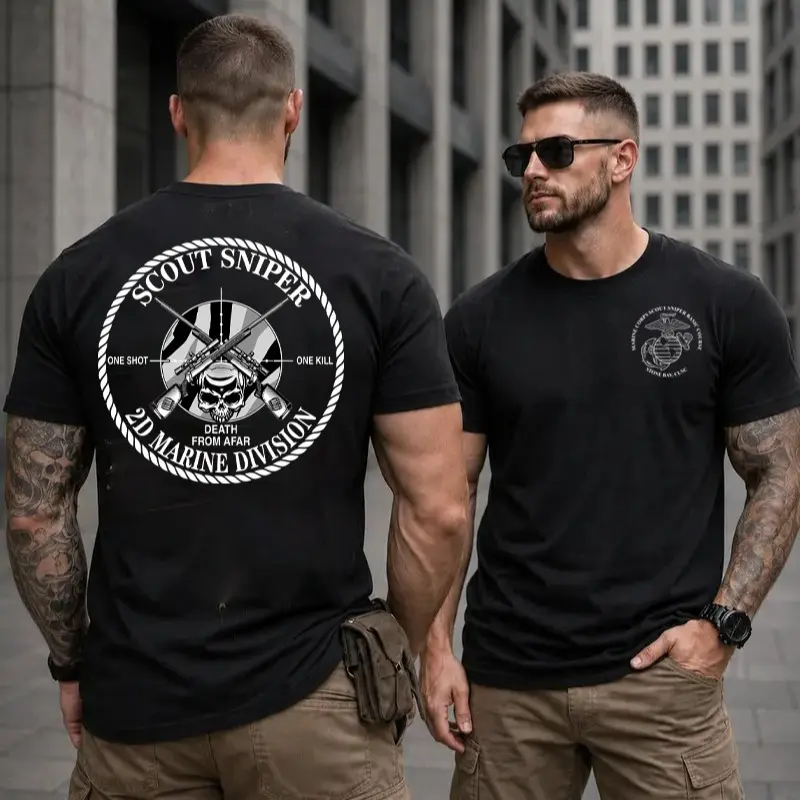 Military Sniper Graphic T-Shirt, Tactical Skull Unisex Cotton Tee, Vintage Military Style Shirt, Gift for Veterans