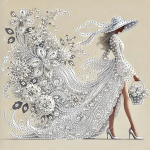 Elegant Pearl Lady and Floral Pattern, Diamond Pattern Design Adult 5D-DIY beginner diamond painting kit for creativity - 1 irregularly shaped crystal diamond painting kit, perfect holiday gift, suitable for decorating wal, Diamond Art Mosaic