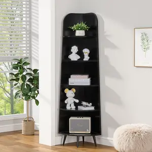 VECELO 5 Tier Tall Corner Shelf Stand Bookshelf, Corner Storage Organizer, Wooden Display Rack Etagere, Narrow Bookcase Plant Stand for Small Space