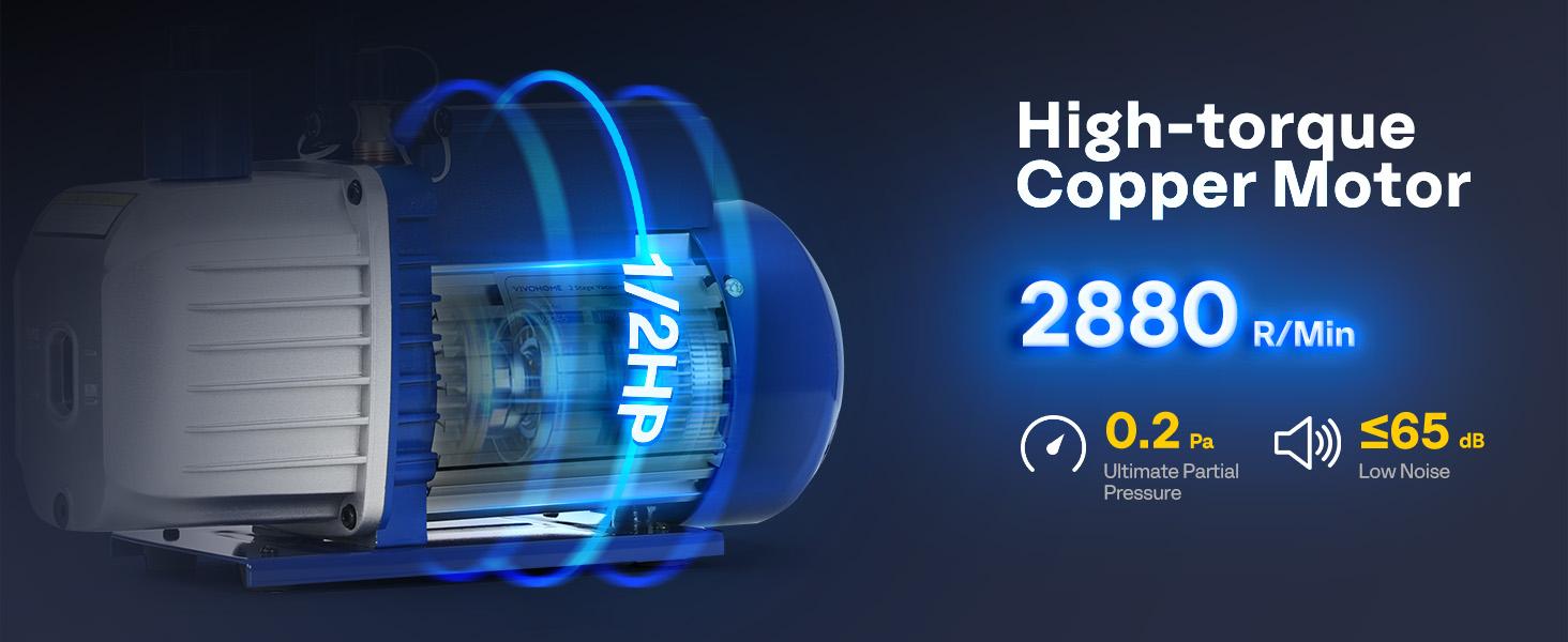 VIVOHOME 1/2 HP 5 CFM 2 Stage A2L HVAC Vacuum Pump, Sparkless Motor for R32 R1234yf R454B R134a R22 R410a Systems, Auto AC Vacuum Pump for Air Conditioner Servicing with 2 Oil Bottles