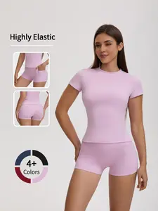 2-Piece Workout Set for Women Breathable T-Shirt & Gym Shorts Tummy Control, Side Pockets, Fast-Drying Fitness Outfit