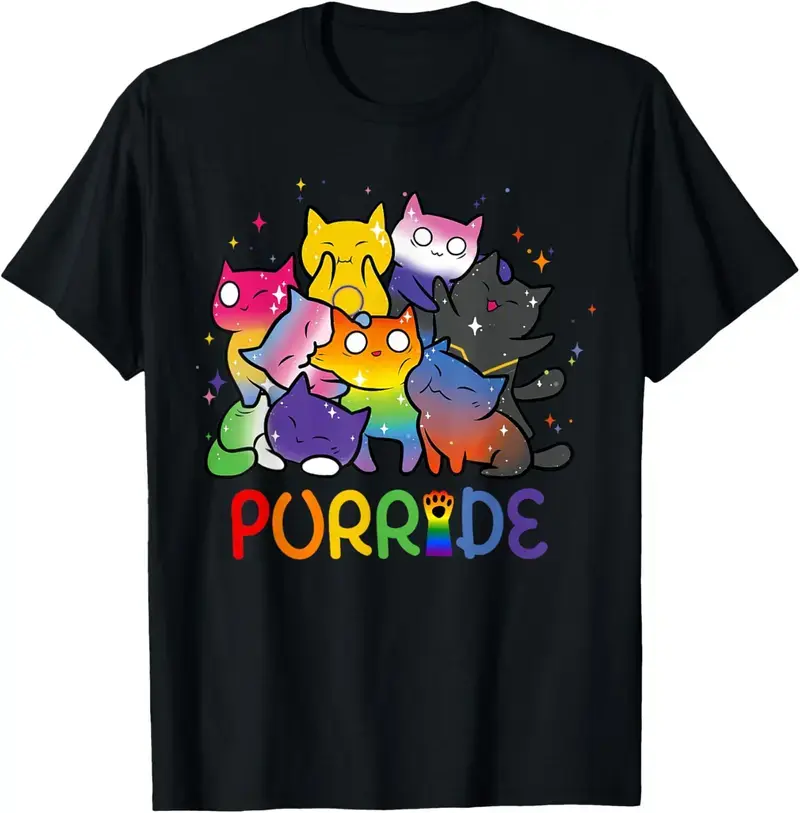 100% Cotton Purride Cat Pride Ally LGBT Rainbow Animal Lovers Women T-Shirt