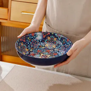 10.15 Inch Ceramic Large Soup Bowl, 67 Oz Noodle Bowl, High-Value Dinnerware, Floral Pattern, Microwave & Dishwasher Safe
