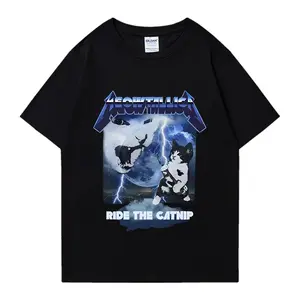 Meowtallica Plde The Catnlp Funny Cat Meme T-Shirt Men gifts Fashion Cotton Short Sleeve T-shirts Summer Retro Loose clothing