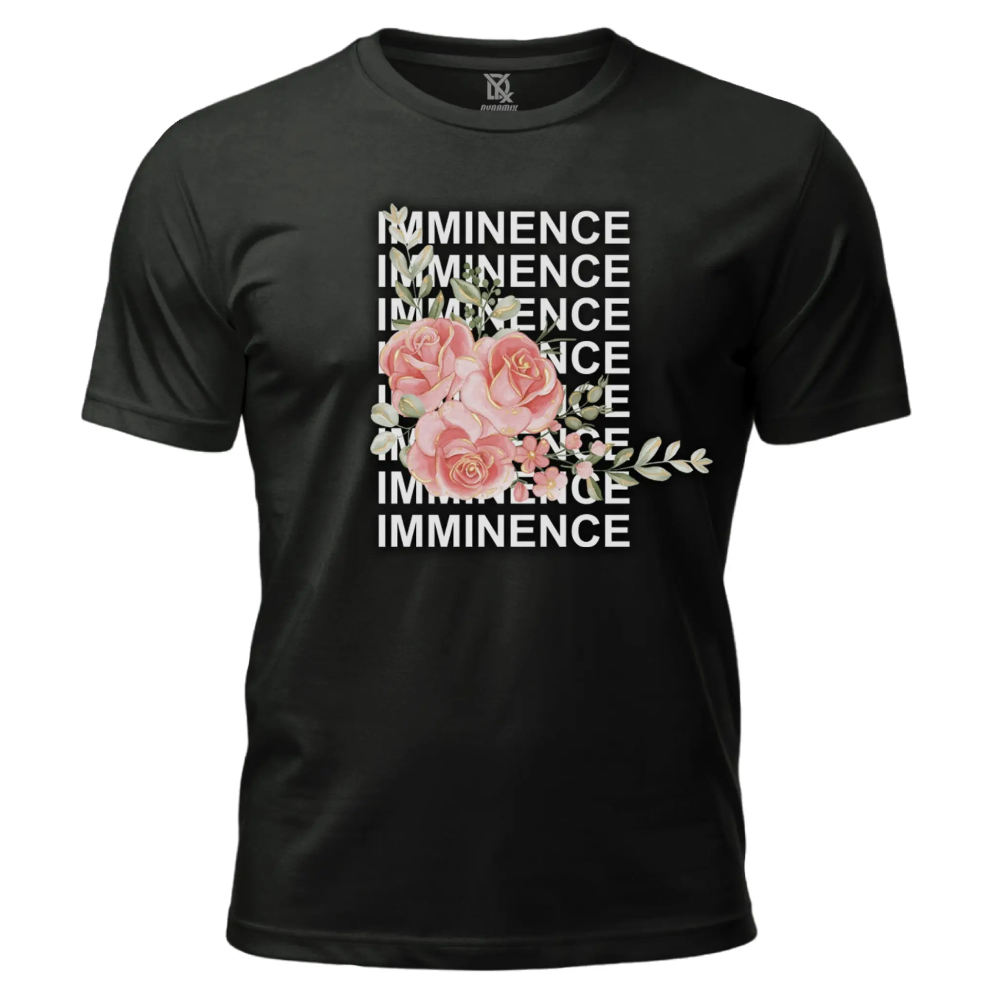 Dynamix Imminence Unisex Regular Fit T-Shirt 100% Cotton Gym/Casual Tee Floral Print Black/Peach