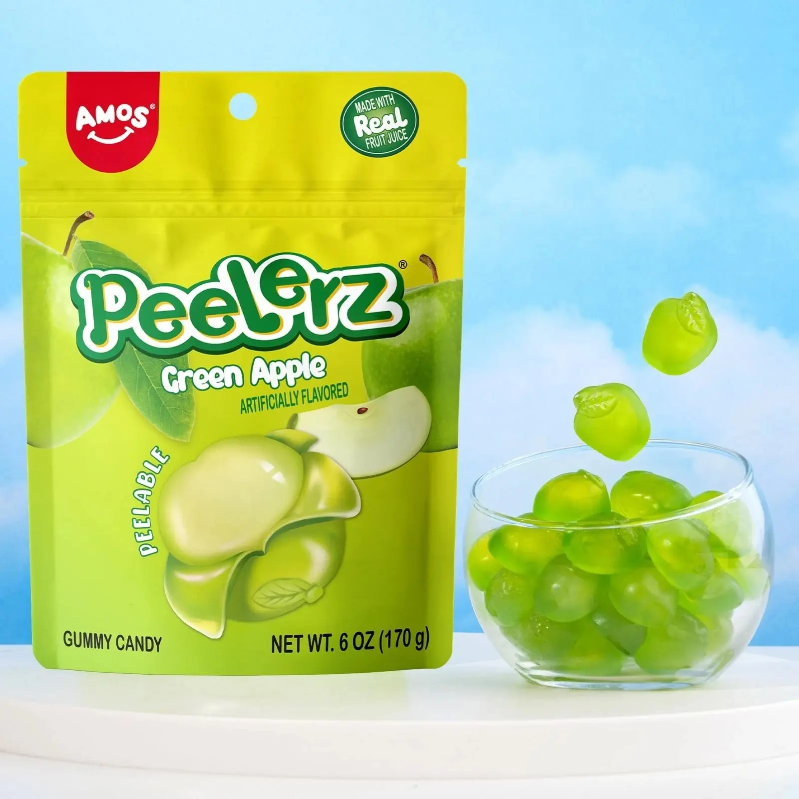 Amos Peelerz Green Apple Gummy Candy 6oz Bags | 3, 6, 12 Pack Bulk|Viral TikTok Snack