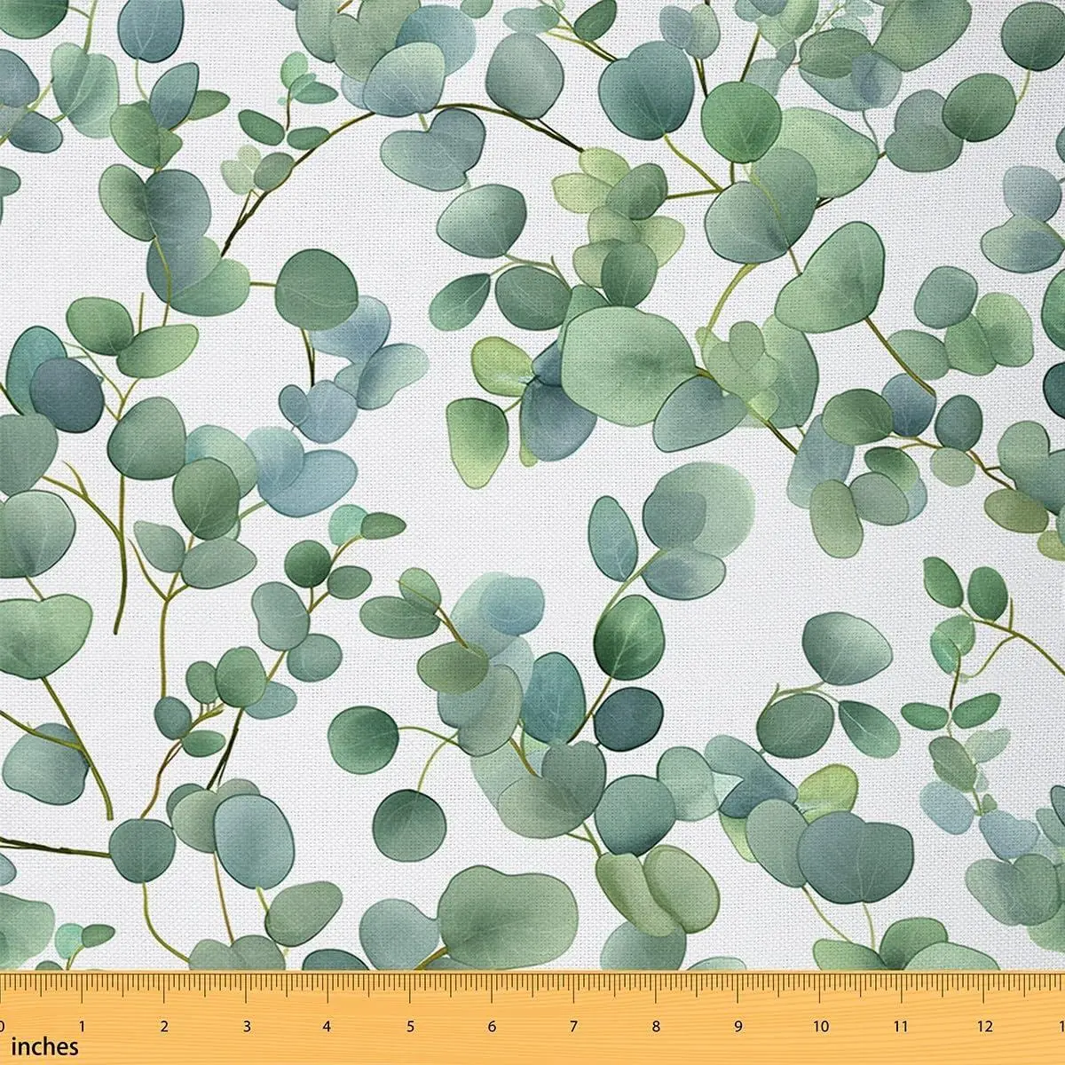 Eucalyptus Leaves Flannel Fabric Soft Green Leaves Upholstery Fabric,Watercolor Eucalyptus Decorative Fabric,Leaf and Branches Decor Quilting Sewing Not Stretchy