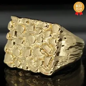 A stylish gold plated square men's nugget ring with a bold design