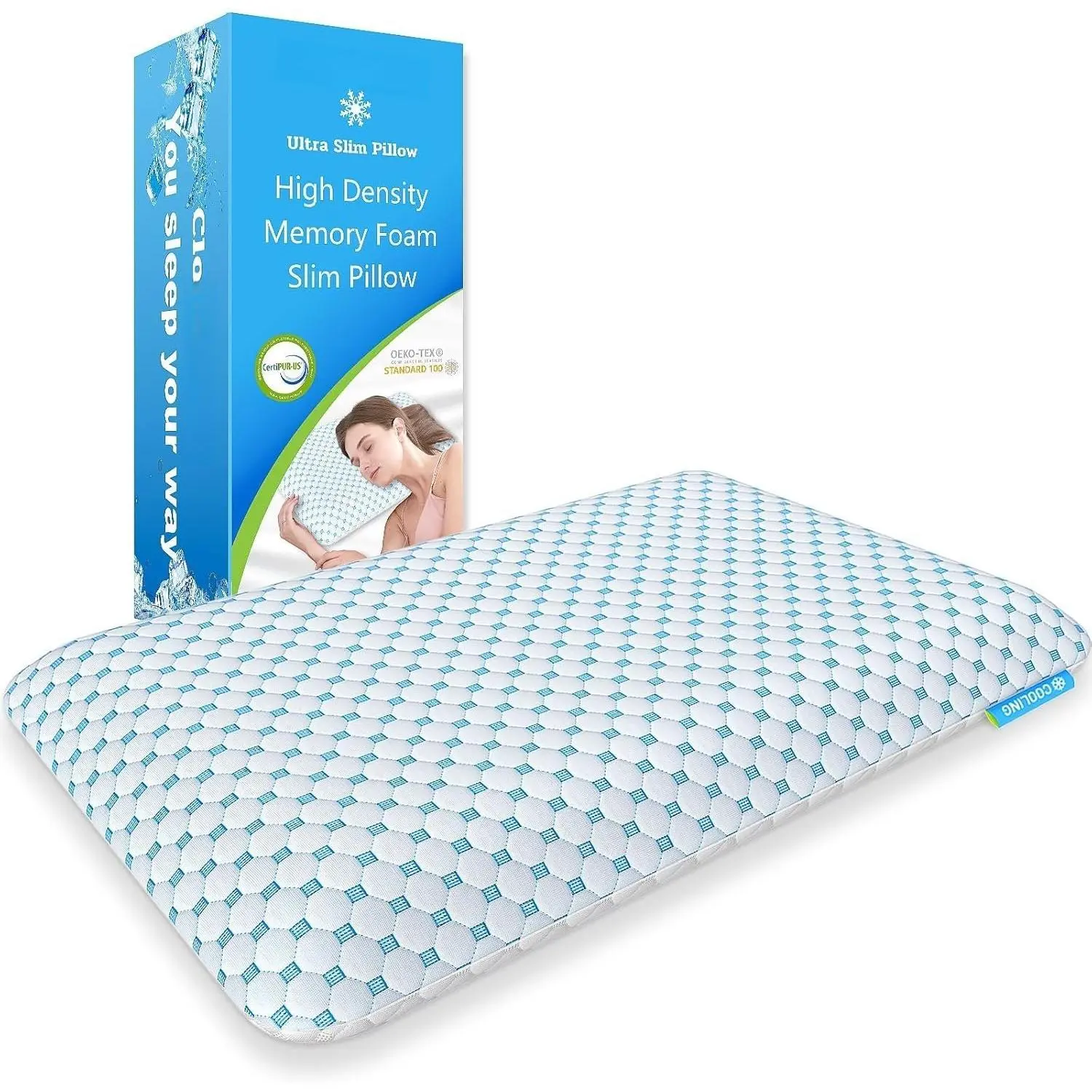 2.75" Ultra Thin Pillows for Side |  |  Sleepers, Memory Foam Flat Pillow, Low Profile Sleeper Pillows with Double Sided Comfortable Breathable Pillow Cover, Standard