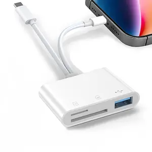 Hualanning Digital5-in-1 SD Card Reader for iPhone,iPad,Android – Dual USB-C & Lightning Adapter, Supports SD/MicroSD/USB 3.0, Fast Transfer, Plug & Play, No App Needed