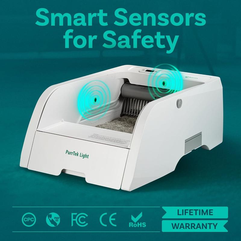 Petcove Purrtek Lite | Safe Automatic Self Cleaning Cat Litter Box Auto Scooping w/ Odor Eliminator, Health Monitor & Lifetime Warranty