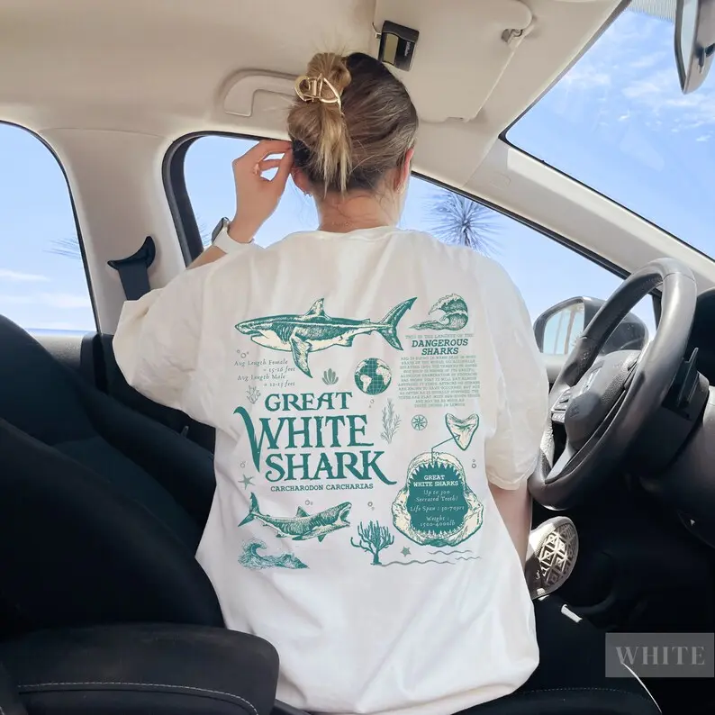 pure cotton Vintage Great White Shark TShirt |     Gift For Sea Animal Lover, Marine/Wildlife Anatomy Biology |     Cute Oceancore Ocean Conservation Tee