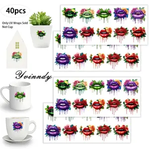 40Pcs/set Trendy And Cool Lip Makeup Iron On Stickers For Cup Be Waterproof UV DTF Printable Vinyl Paper Fun Designs Durable Construction Long-Lasting Adhesion Must-Have For Craft Enthusiasts Cups Mugs Sticker Sold Only Sticker Not Cup