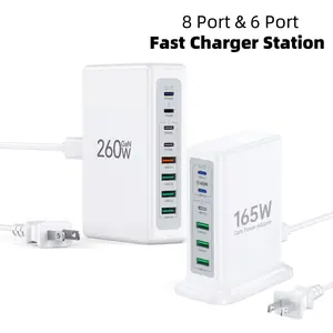 CHENYUNN.US 8-Port & 6-port USBA&USBC Fast Charge Station, GaN Charging Station for Multiple USBA Devices,with 5 FT Extension Cable,Portable Adapter for iPhone 16, iPad, MacBook, and More Multi-Device Fast Charging