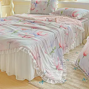 Breathable Summer Quilt Oil Painting Floral Print Cool Blanket Lightweight Soft Dual-Sided Bedding Multiple Sizes Available
