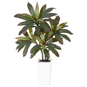 Real Touch Artificial Dracaena Tree – Lifelike Silk Leaves, Multi-Tonal Trunks, White Tall Planter, Decorative Stones, Maintenance-Free, Large Faux Indoor Plant – Multi-Stem 4-Head Red Brazilian Iron, 120CM