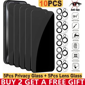 Privacy Screen Protectors & Camera Lens Protectors for iPhone 17 Pro Max 16 Pro Max Plus 16 15 14 13 12 11 9H Anti Spy Tempered Glass Film 5Pcs Privacy Glass + 5Pcs Lens Glass