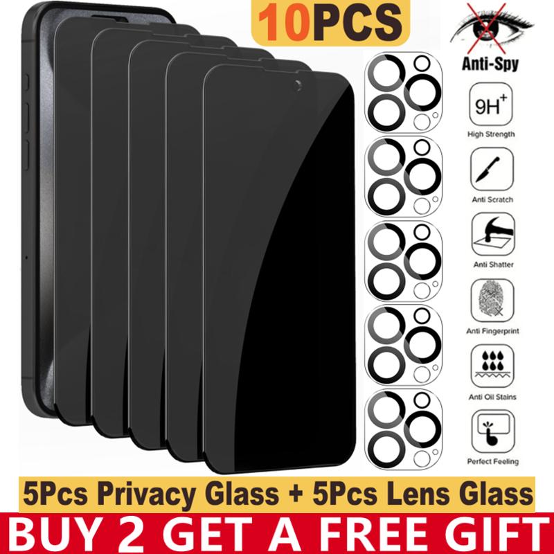 5Pcs Privacy Screen Protectors +5Pcs Camera Lens Protectors for iPhone ...