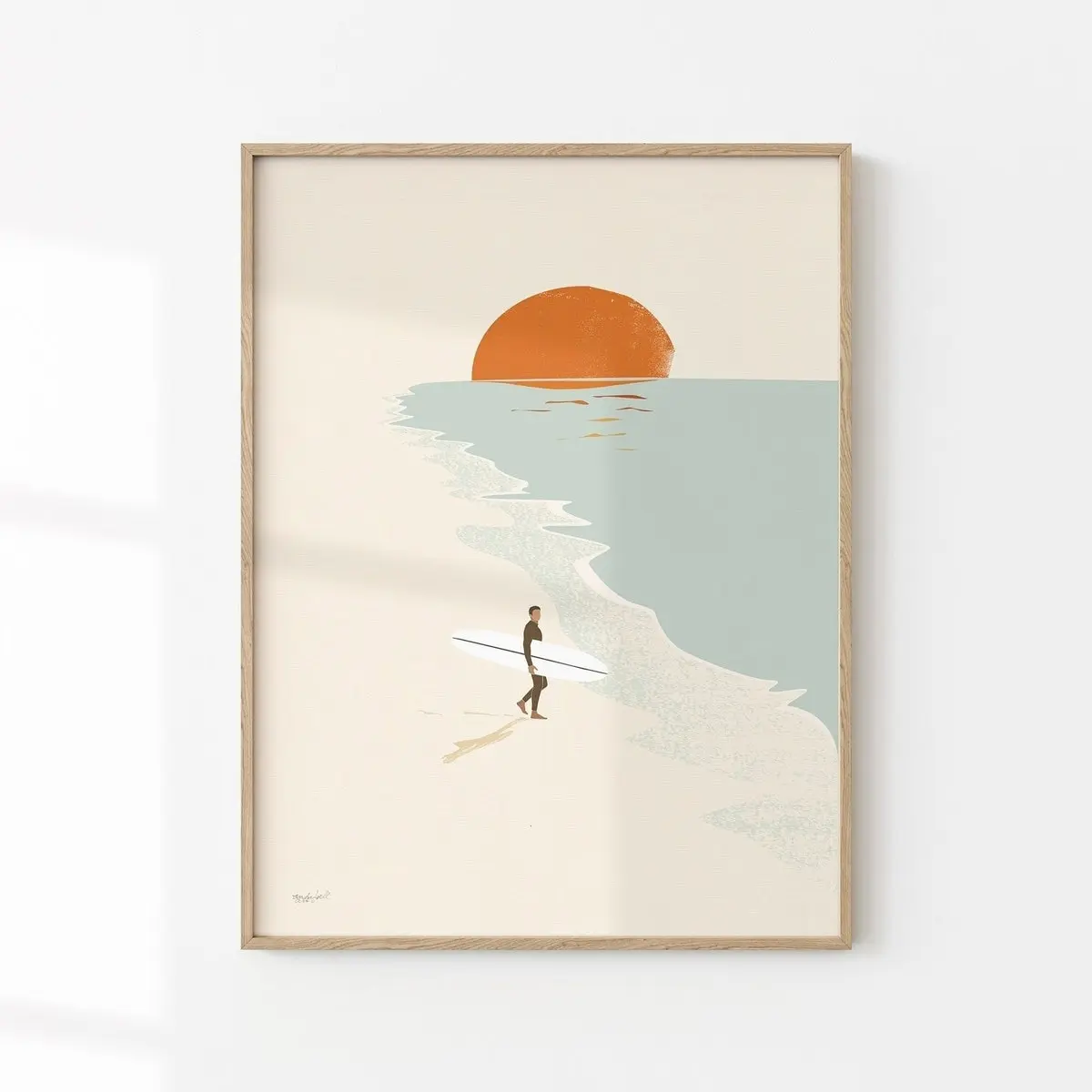 Surf And Sunset Print Beach Wall Art Surf Art Poster Surf Artwork Surfboard Picture Poster of a Surfer Retro Surfing Art Print, Unframed, Room Decor