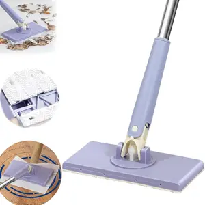 Portable Bathroom Mop - Lightweight Cleaning Tool with Self-Wringing Function for Hard Floors, Reusable Mop Set, Flip Down Mop