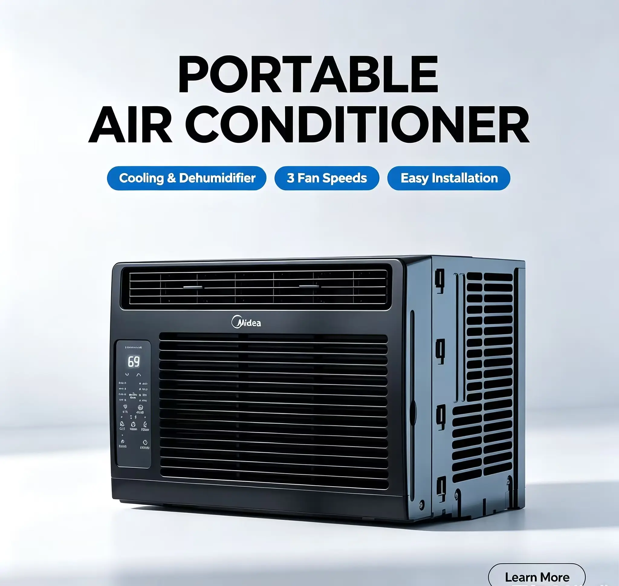Midea 5000 BTU Window Air Conditioner | Ultra Quiet Energy Efficient 3-in-1 AC, Built-in Dehumidifier Eco Mode, Remote Control, Perfect for Small Room Bedroom Office，Like New