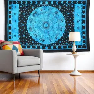 360 stand Nature-Inspired Cotton Hanging Tapestry - 80x56 in Black & Blue Decorative Indoor/Outdoor Wall, Room Table Decor, Artisan Style Tapestries